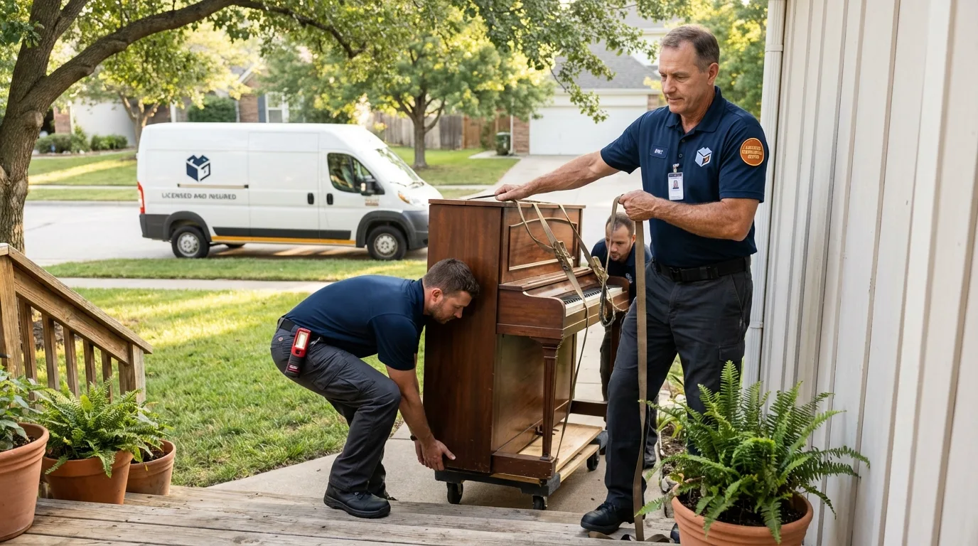 Licensed piano movers securing grand piano in Ripley, TN