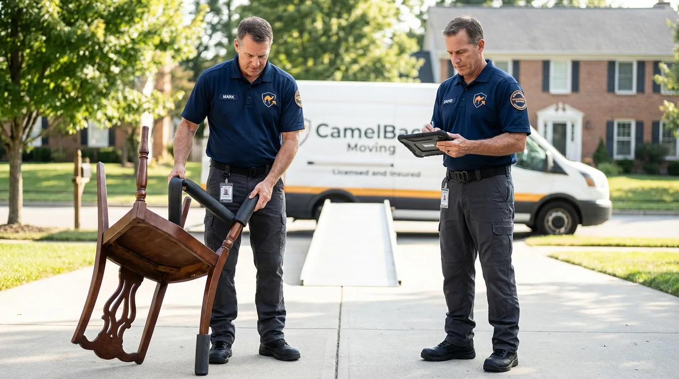 Movers inspecting furniture for damage prevention before loading in Ripley, TN