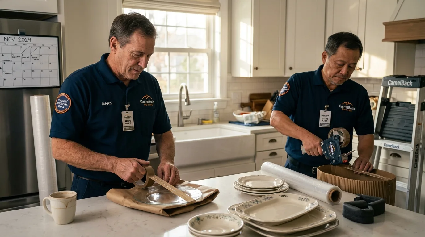 Professional crew packing kitchen dishware in Ripley, TN